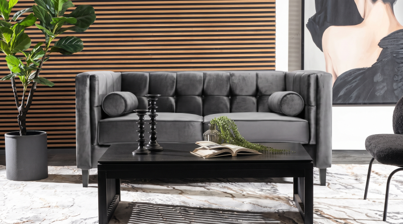 MADISON LOVE SEAT TERCIOPELO GRIS OXFORD