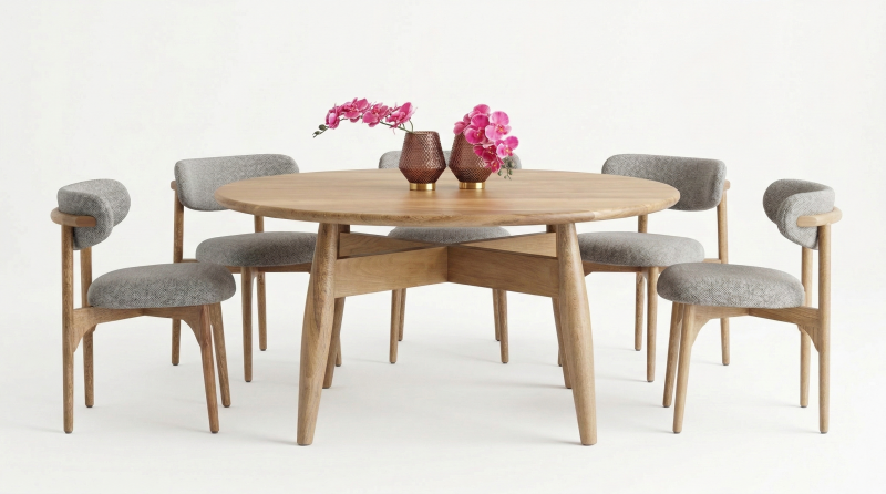 SANTINNO MESA COMEDOR ROSA MORADO REDONDA 100% NAT 160 D