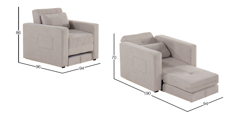 PEKIN SILLÓN CAMA GRIS TOPO