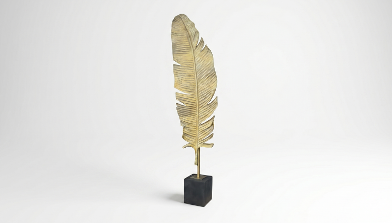 PLUMA ESCULTURA DECORATIVA CON SOPORTE DE RESINA EN ACABADO DORADO