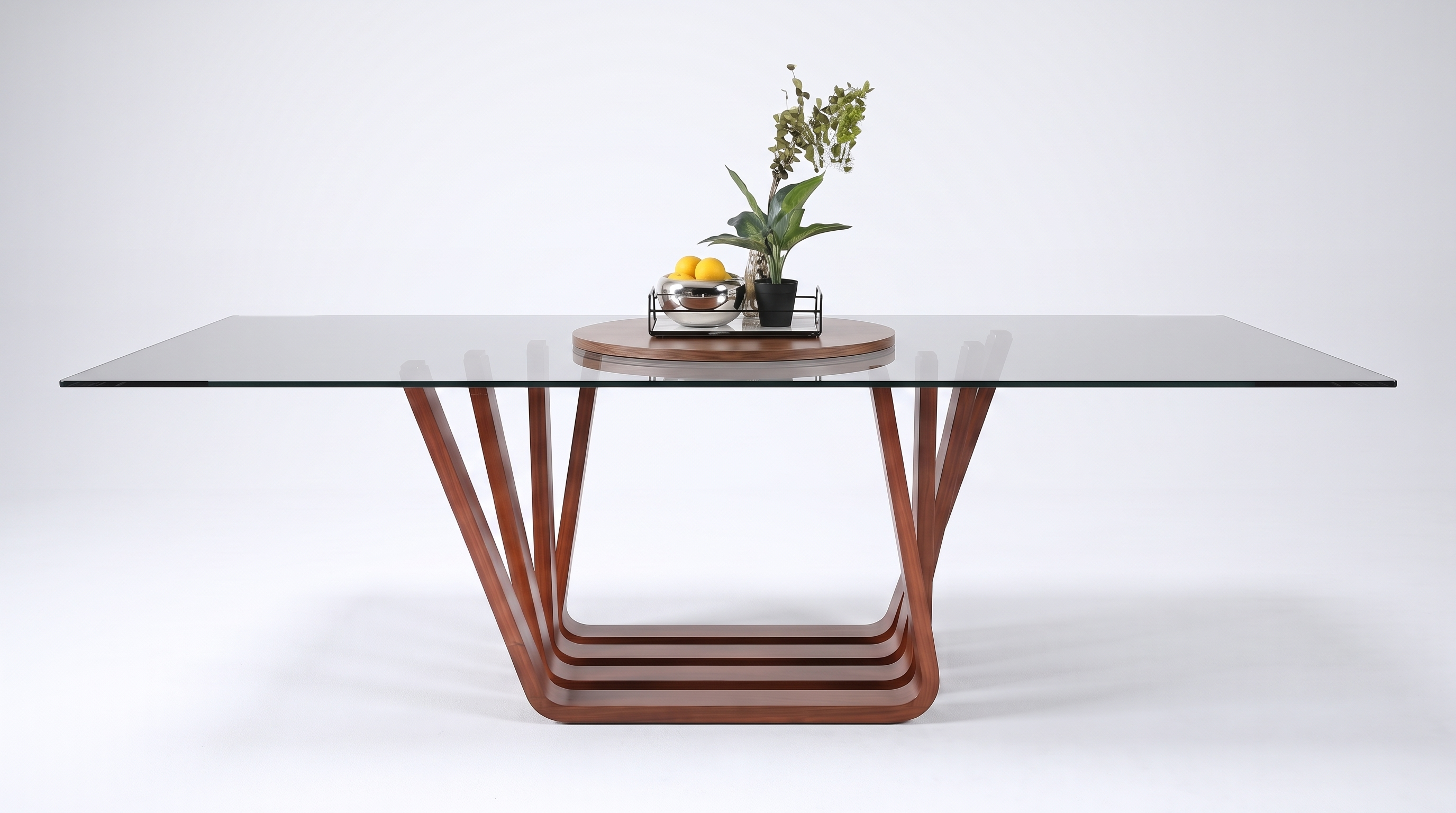 LAMM II MESA COMEDOR ENCHAPADO CON CRISTAL