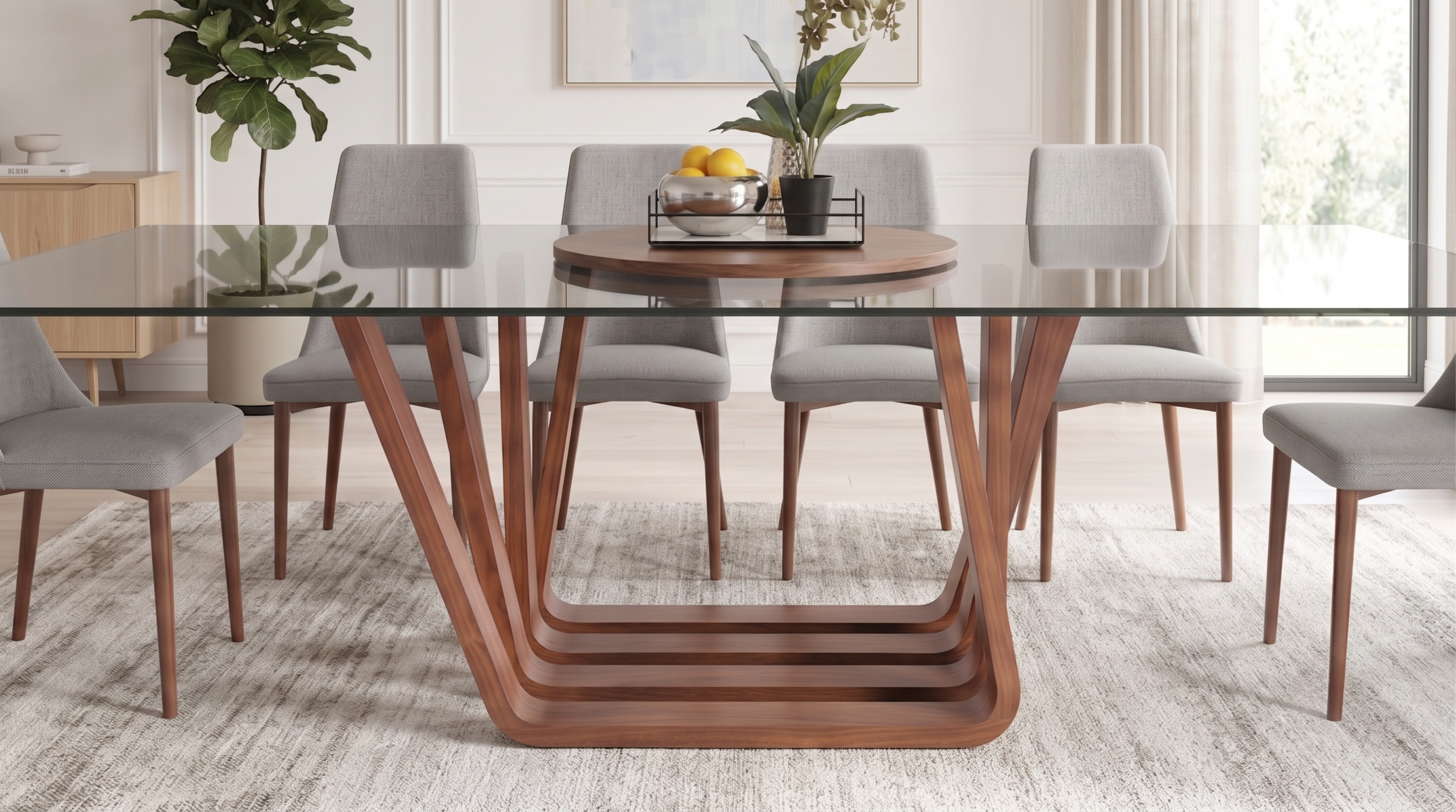 LAMM II MESA COMEDOR ENCHAPADO CON CRISTAL