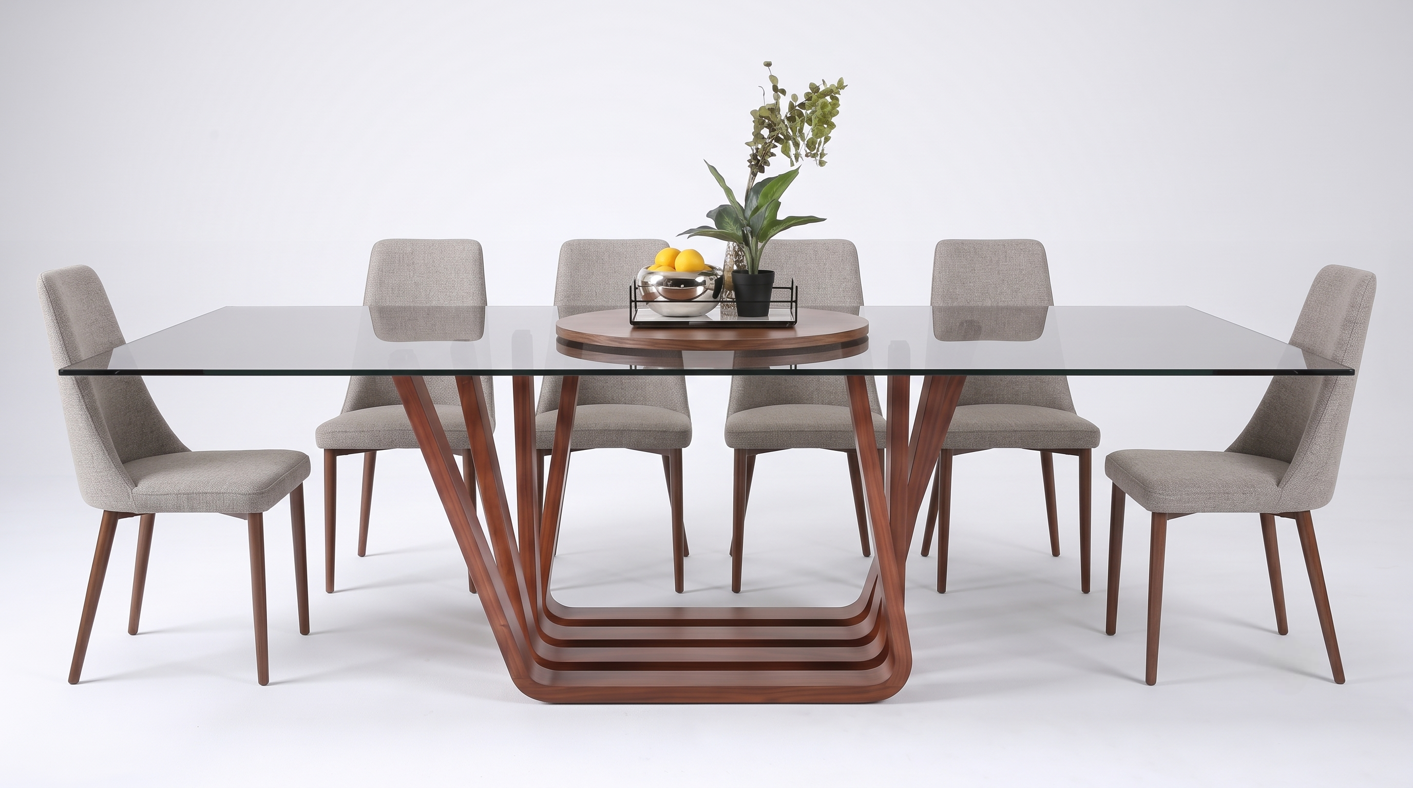 LAMM II MESA COMEDOR ENCHAPADO CON CRISTAL